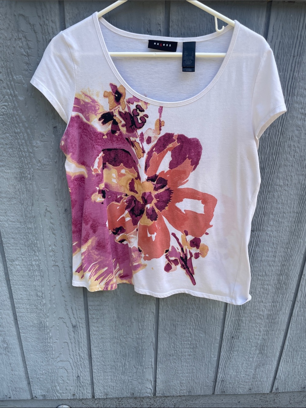 Axcess White Scoop Neck Tee with Pink, Orange & Yellow Floral Print